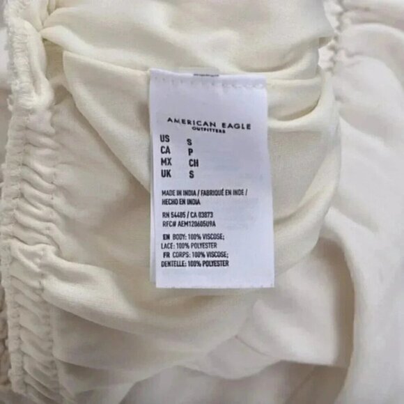 American Eagle Wide Leg Pants with Crochet Bottom Boho Crop Cream Size  Small - Picture 9 of 9